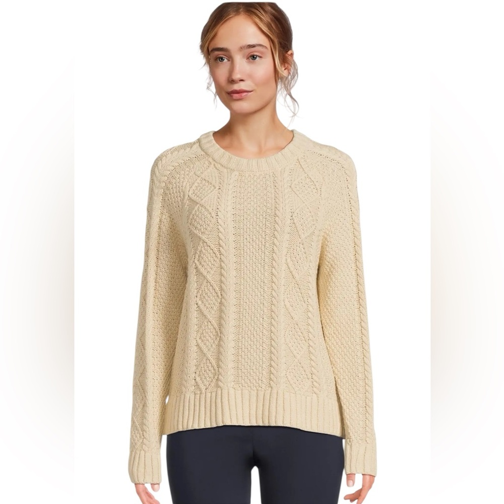 L.L. Bean Signature Fisherman Cable Knit Sweater 100% Cotton Cream Size S